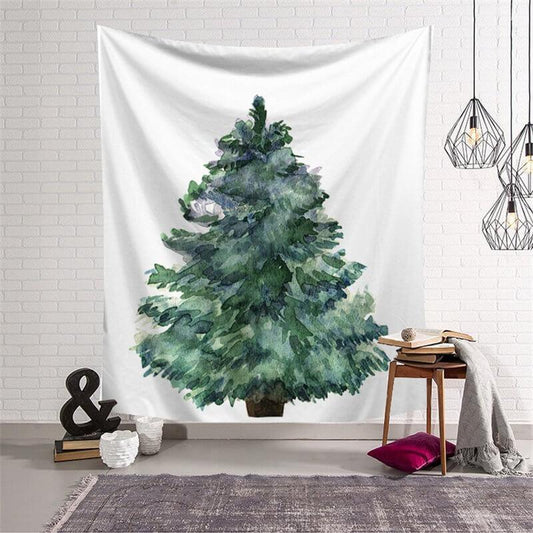 Aperturee - Christmas Tree Painting Style Family Wall Tapestry