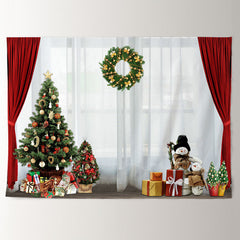 Aperturee - Christmas Tree With Wreath Gift Holiday Backdrop