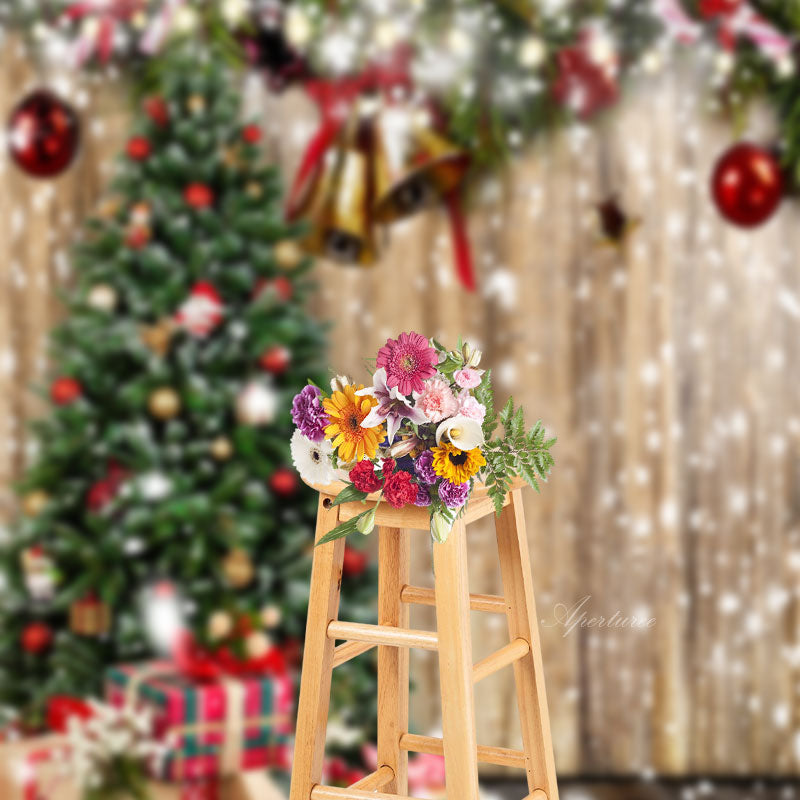Aperturee - Christmas Tree Wood Gift Photoshoot Sweep Backdrop