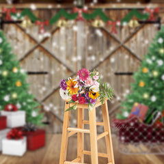 Aperturee - Christmas Tree Wooden Door Gift Photography Backdrop