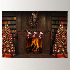 Aperturee - Christmas Wreath With Trees Night Holiday Backdrop