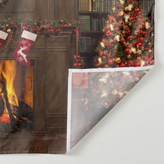 Aperturee - Christmas Wreath With Trees Night Holiday Backdrop