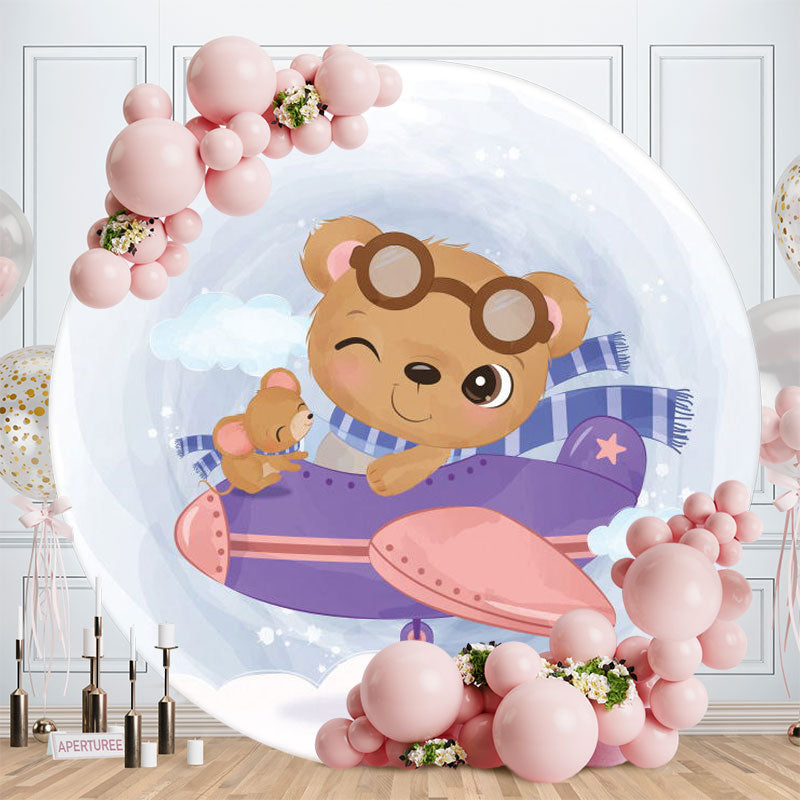 Aperturee - Circle Airplane And Bear Baby Shower Backdrop