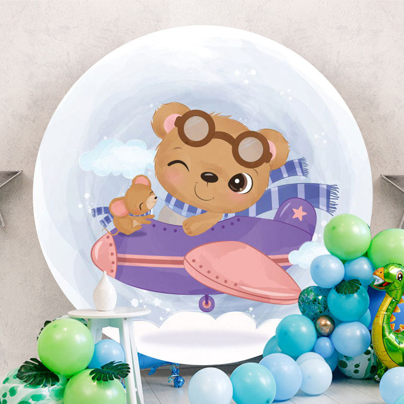 Aperturee - Circle Airplane And Bear Baby Shower Backdrop