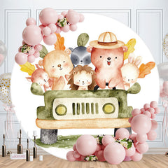 Aperturee - Circle Animals And Car Round Baby Shower Backdrop