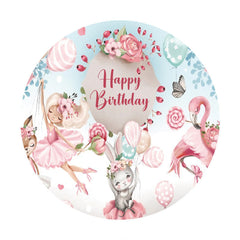 Aperturee - Circle Animals And Pink Girls Birthday Backdrop