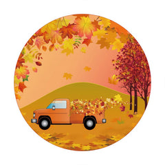 Aperturee - Circle Autumn Leaves And Truck Round Birthday Backdrop