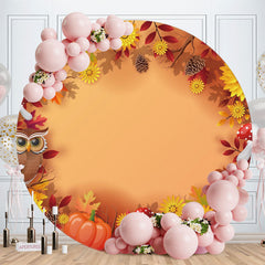 Aperturee - Circle Autumn Leaves Birthday Backdrop For Decoration