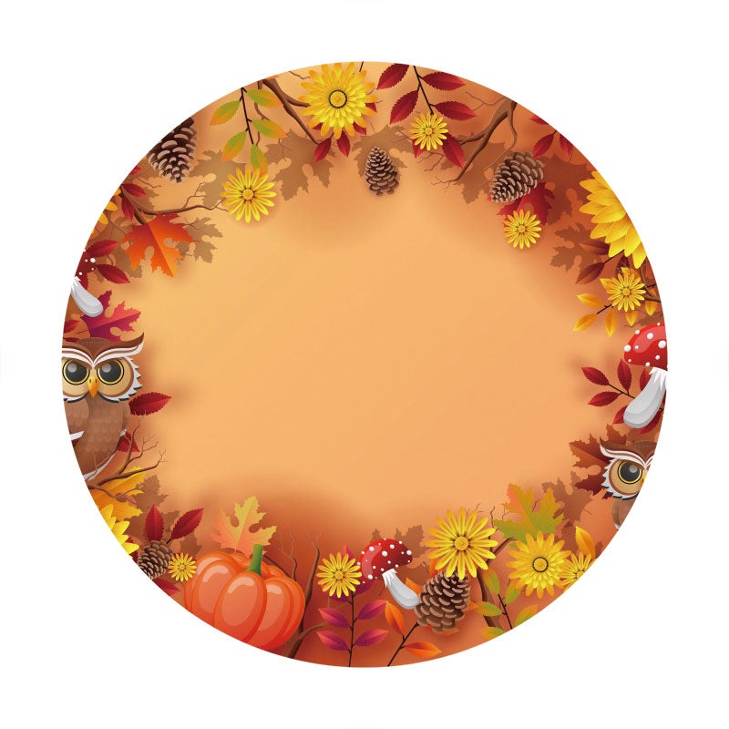 Aperturee - Circle Autumn Leaves Birthday Backdrop For Decoration