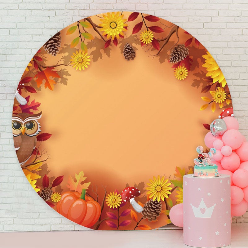 Aperturee - Circle Autumn Leaves Birthday Backdrop For Decoration