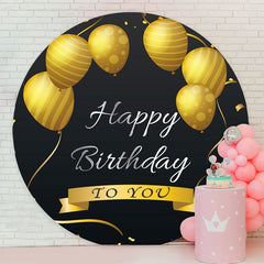 Aperturee - Circle Black And Gold Ballons Birthday Backdrop