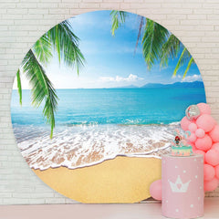 Aperturee - Circle Blue Beach And Leaves Happy Birthday Backdrop