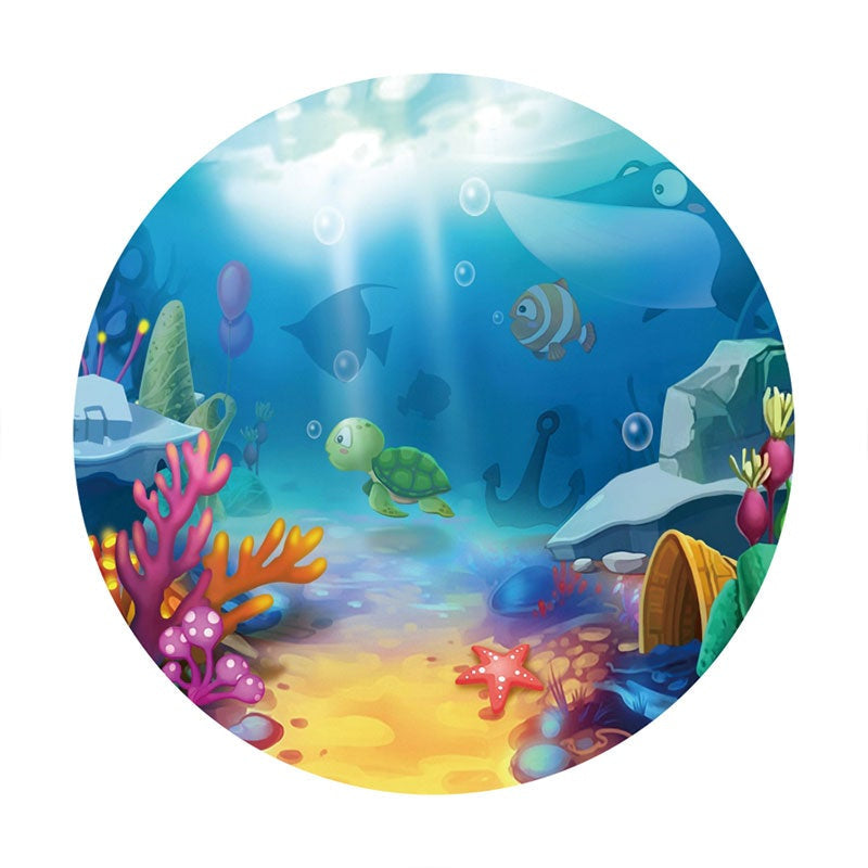 Aperturee - Circle Cartoon Sea World Birthday Party Backdrop