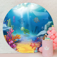 Aperturee - Circle Cartoon Sea World Birthday Party Backdrop