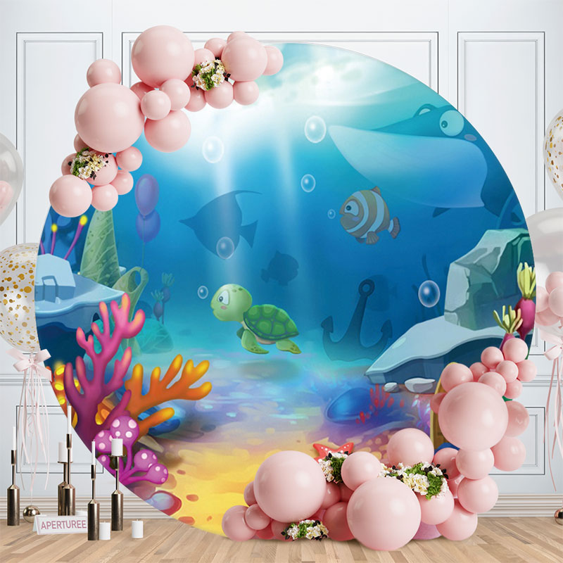 Aperturee - Circle Cartoon Sea World Birthday Party Backdrop