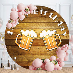 Aperturee - Circle Cheers To Happy Birthday Party Wooden Backdrop