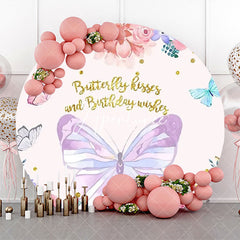 Aperturee - Circle Colorful Floral Butterfly Birthday Backdrop