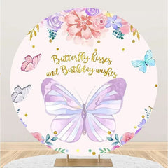 Aperturee - Circle Colorful Floral Butterfly Birthday Backdrop