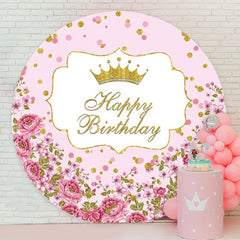 Aperturee - Circle Crown And Flower Happy Birthday Backdrop