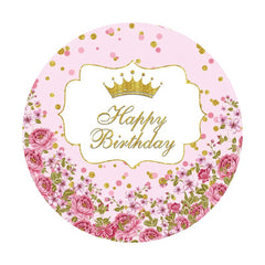 Aperturee - Circle Crown And Flower Happy Birthday Backdrop