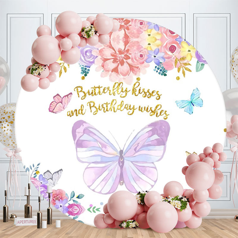 Aperturee - Circle Floral And Butterfly Birthday Backdrop