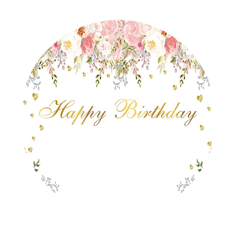 Aperturee - Circle Flower And Love Leaves Happy Birthday Backdrop
