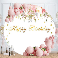 Aperturee - Circle Flower And Love Leaves Happy Birthday Backdrop