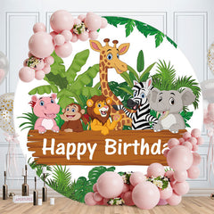 Aperturee - Circle Forest And Animals Round Happy Birthday Backdrop