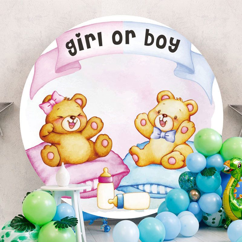 Aperturee - Circle Girl Or Boy Bear Round Baby Shower Backdrop