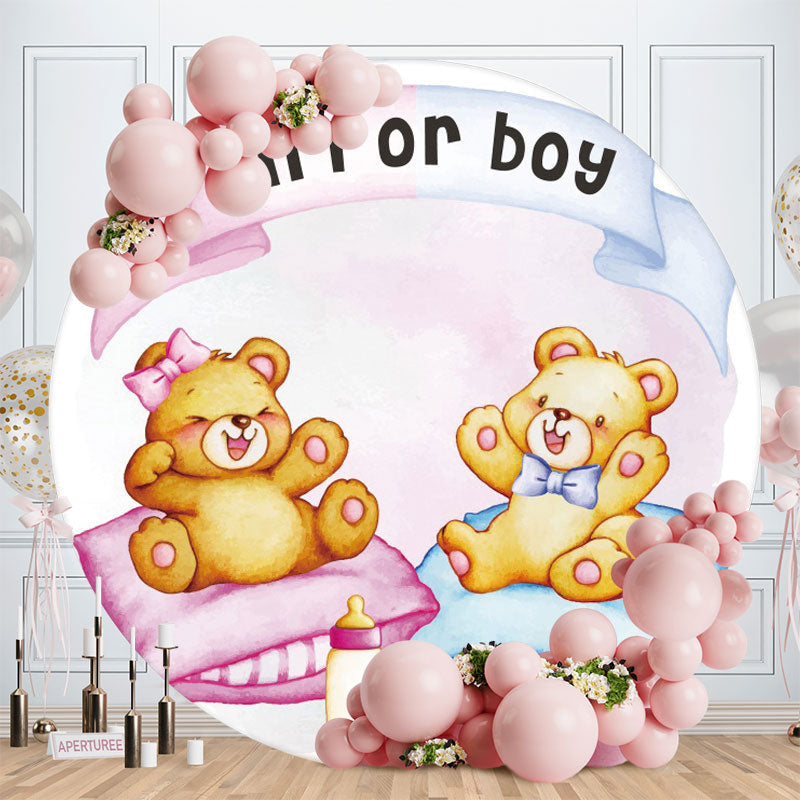 Aperturee - Circle Girl Or Boy Bear Round Baby Shower Backdrop