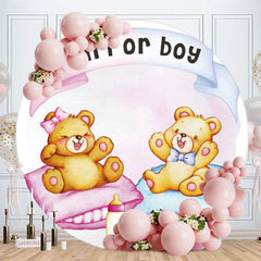 Aperturee - Circle Girl Or Boy Bear Round Baby Shower Backdrop