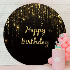 Aperturee - Circle Glitter Black And Gold Happy Birthday Backdrop