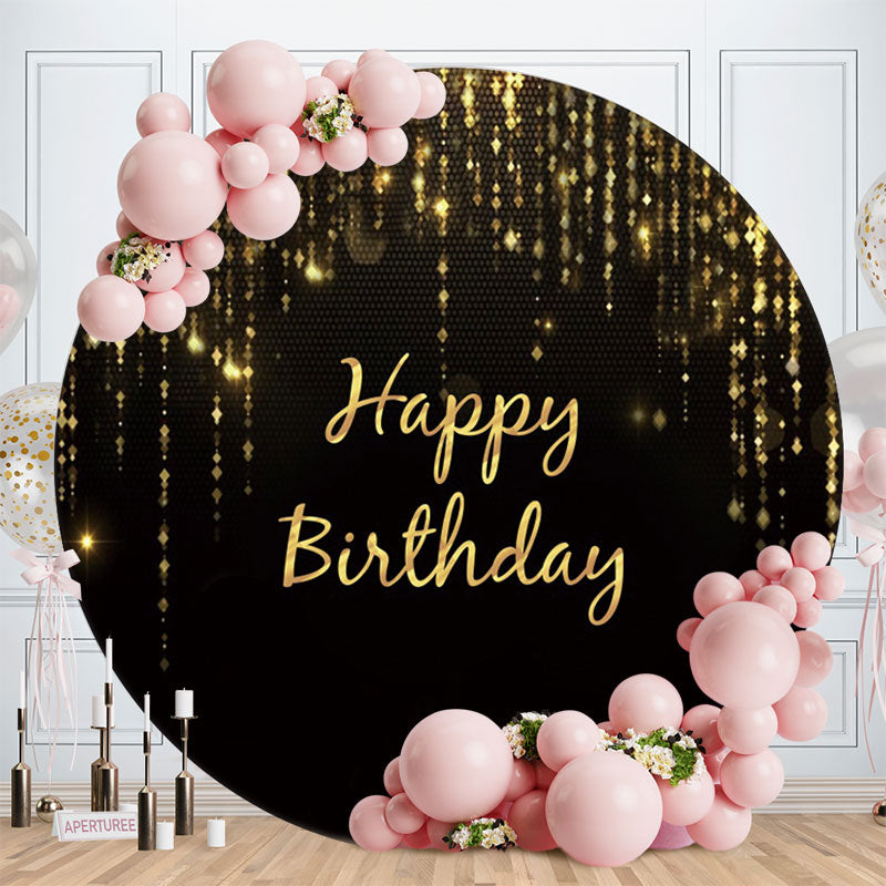 Aperturee - Circle Glitter Black And Gold Happy Birthday Backdrop