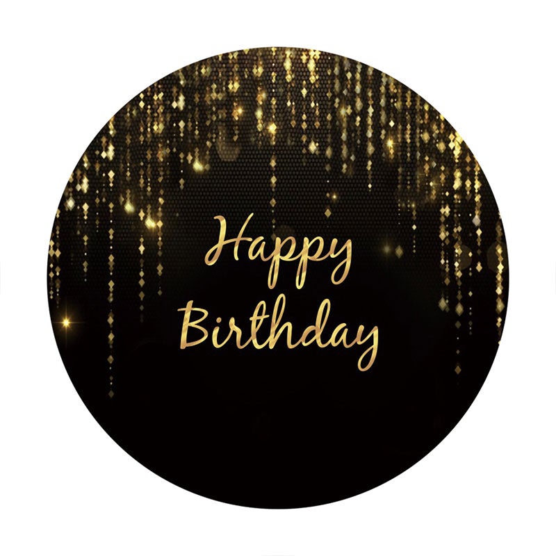 Aperturee - Circle Glitter Black And Gold Happy Birthday Backdrop