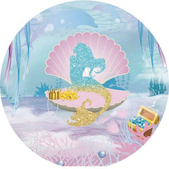 Aperturee - Circle Glitter Mermaid Birthday Party Backdrop For Girl