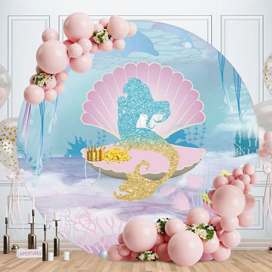 Aperturee - Circle Glitter Mermaid Birthday Party Backdrop For Girl