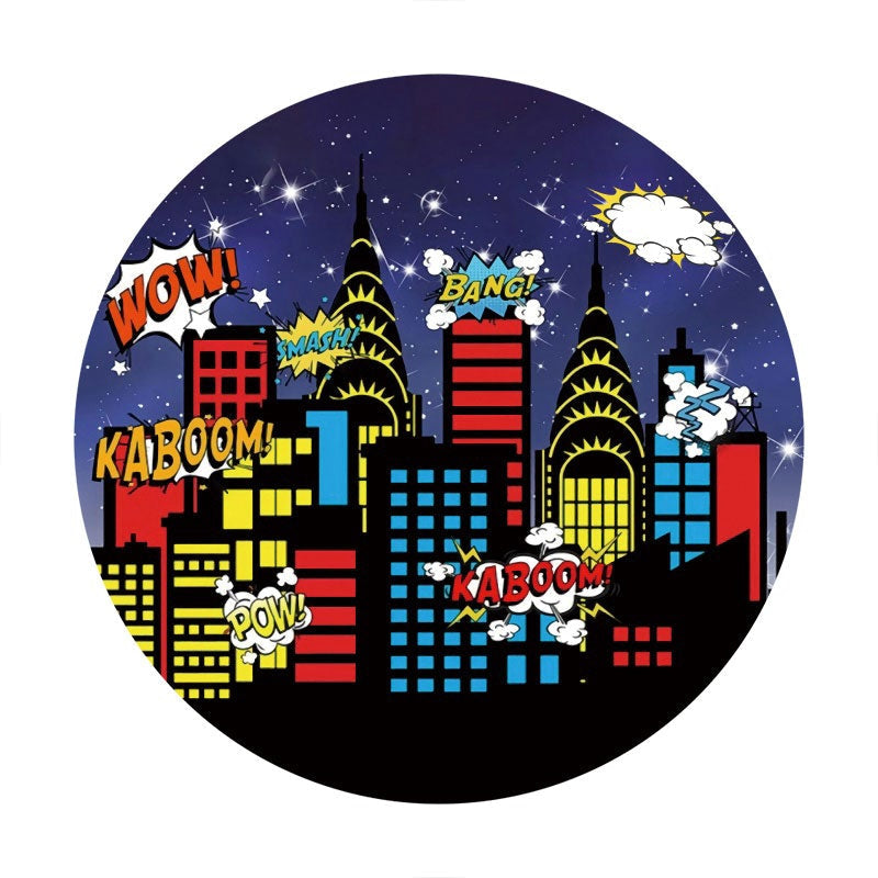 Aperturee - Circle Glitter Night And Buildings Birthday Backdorp