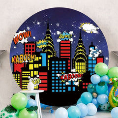 Aperturee - Circle Glitter Night And Buildings Birthday Backdorp