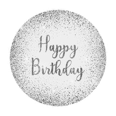 Aperturee - Circle Glitter White And Silver Happy Birthday Backdrop