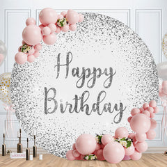 Aperturee - Circle Glitter White And Silver Happy Birthday Backdrop