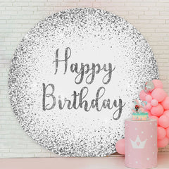 Aperturee - Circle Glitter White And Silver Happy Birthday Backdrop