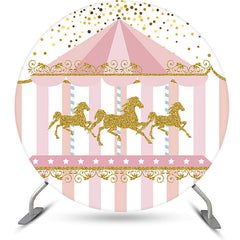 Aperturee Circle Gold Glitter Carousel Pink Birthday Backdrop