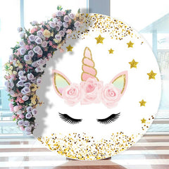 Aperturee - Circle Gold Glitter Unicorn Birthday Backdrop For Party