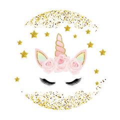 Aperturee - Circle Gold Glitter Unicorn Birthday Backdrop For Party