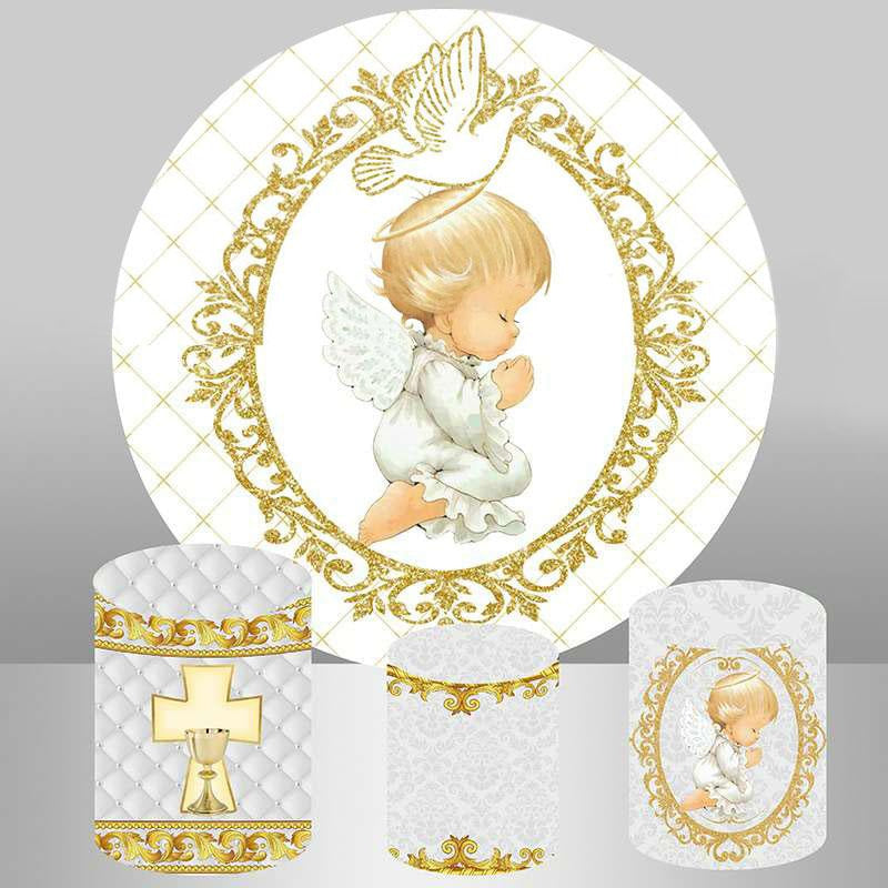 Aperturee Circle Gold Line Dove Baby Shower Backdrop For Party