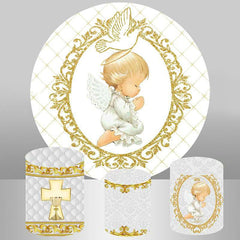 Aperturee Circle Gold Line Dove Baby Shower Backdrop For Party