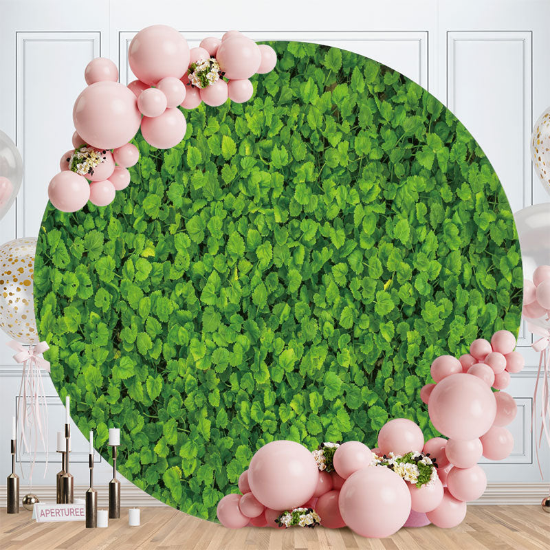 Aperturee - Circle Green Leaves Birthday Backdrop For Party