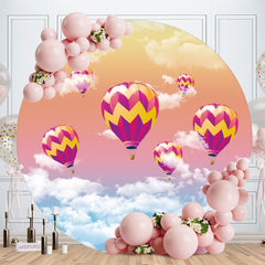 Aperturee - Circle Hot Air Ballon And Cloud Birthday Backdrop