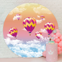 Aperturee - Circle Hot Air Ballon And Cloud Birthday Backdrop