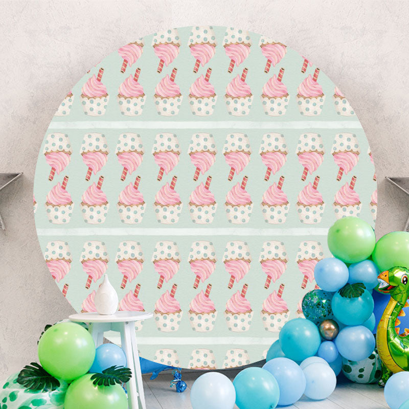 Aperturee - Circle Ice Cream Round Green Birthday Bacdkrop